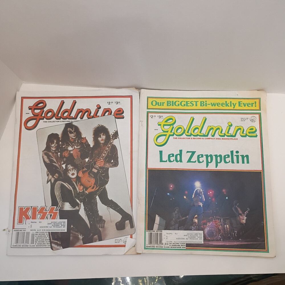 Vintage 1990 Goldmine Magazines KISS Issue #259 & Led Zeppelin Issue #263 Lot